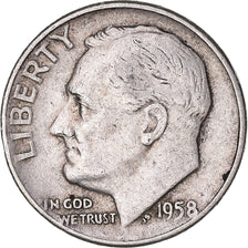Coin, United States, Roosevelt, Dime, 1958, Denver, EF(40-45), Silver, KM:195
