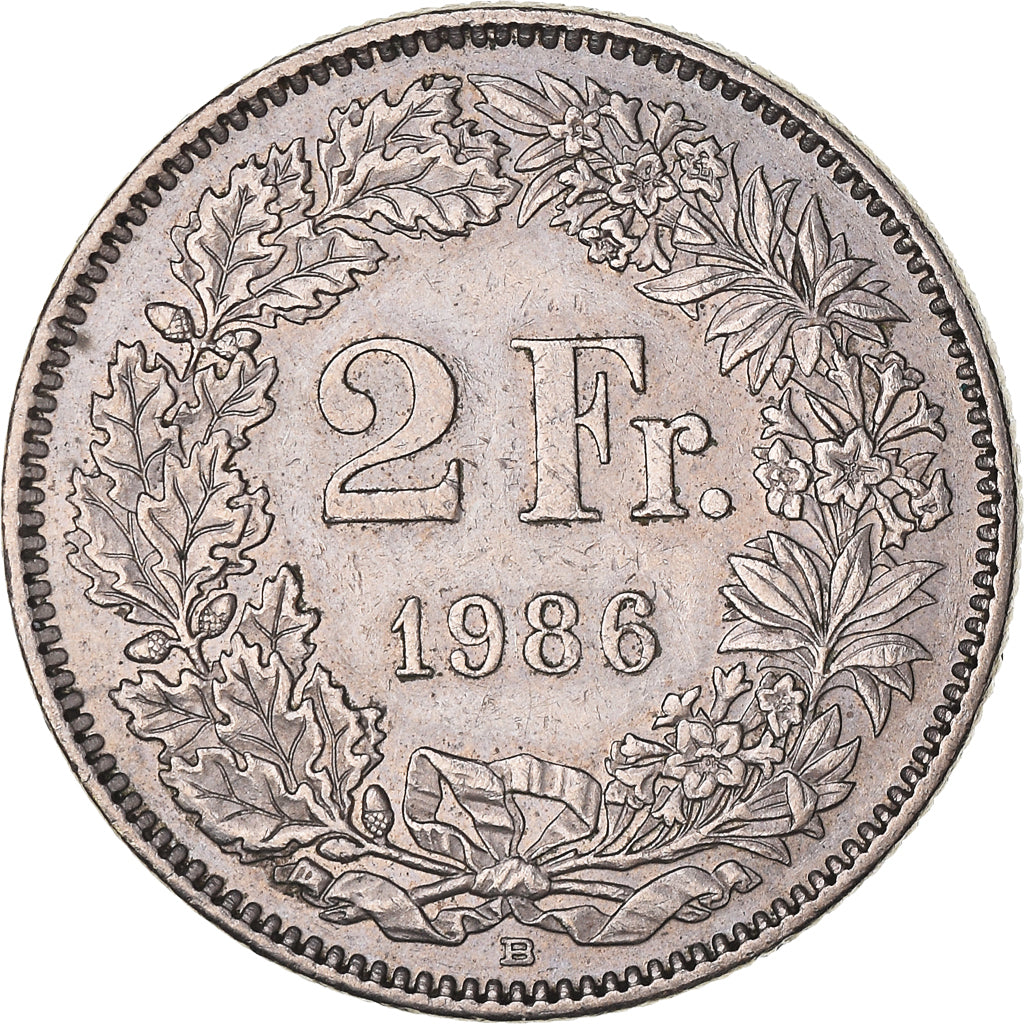 Coin, Switzerland, 2 Francs, 1986, Bern, EF(40-45), Copper-nickel, KM:21a.3