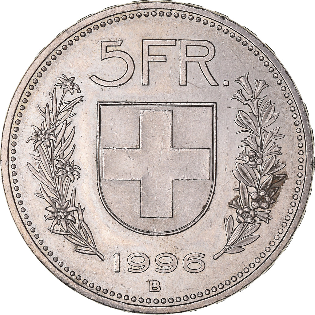 Coin, Switzerland, 5 Francs, 1996, Bern, EF(40-45), Copper-nickel, KM:40a.4