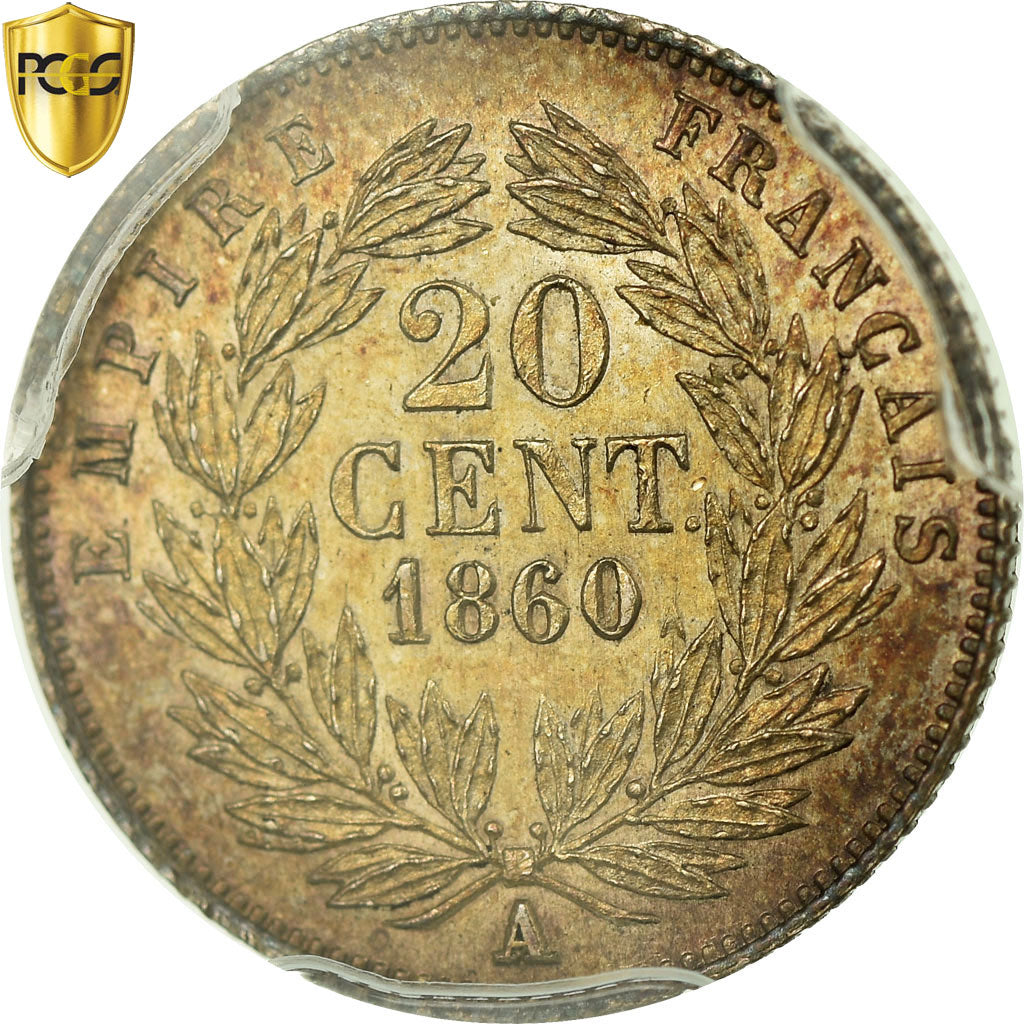 Coin, France, Napoleon III, Napoléon III, 20 Centimes, 1860, Paris, PCGS, MS62