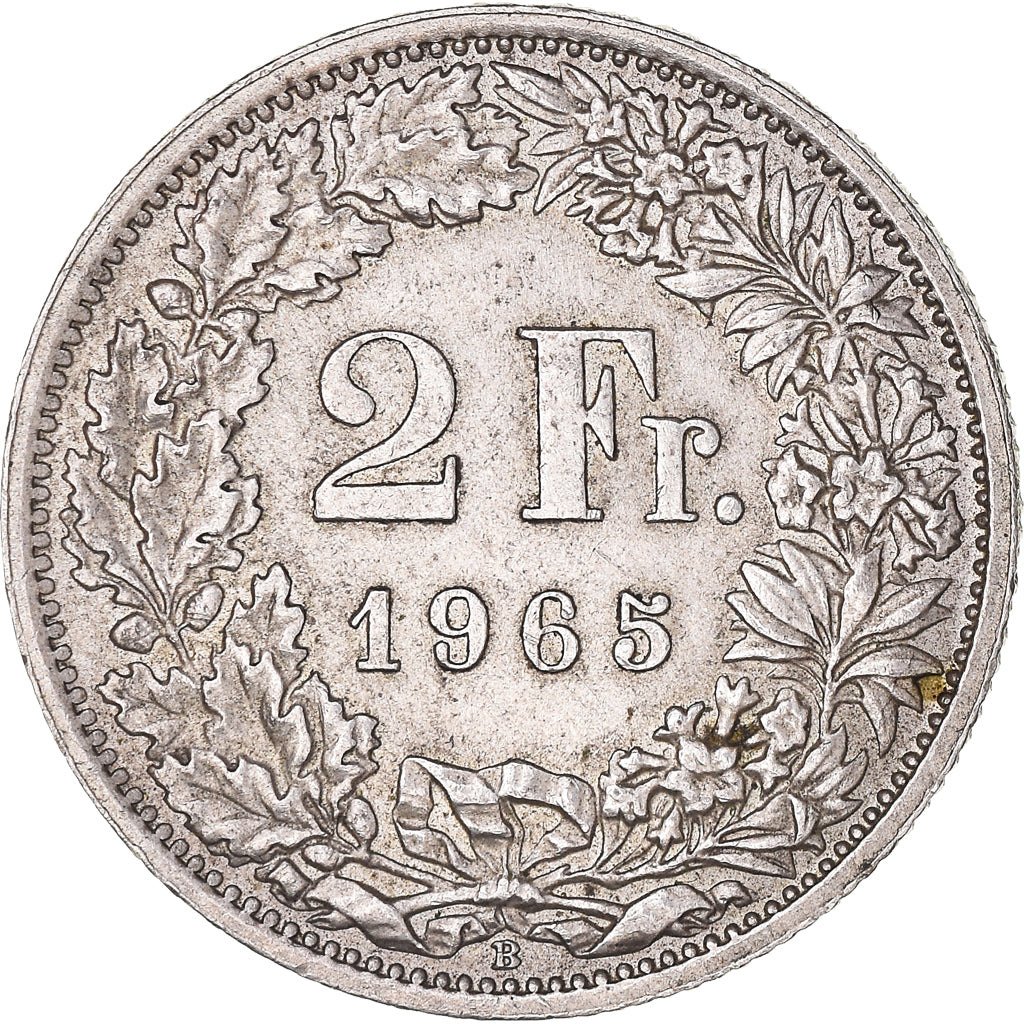 Coin, Switzerland, 2 Francs, 1965, Bern, AU(50-53), Silver, KM:21