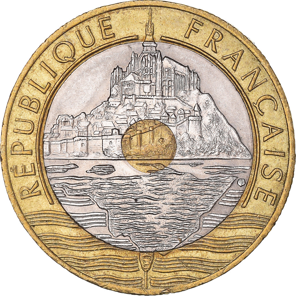 Coin, France, Mont Saint Michel, 20 Francs, 1993, AU(50-53), Tri-Metallic