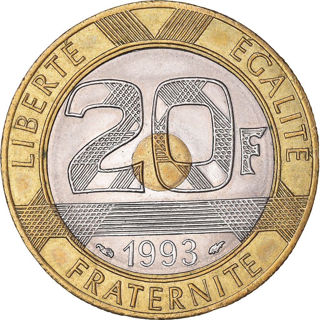Coin, France, Mont Saint Michel, 20 Francs, 1993, AU(50-53), Tri-Metallic