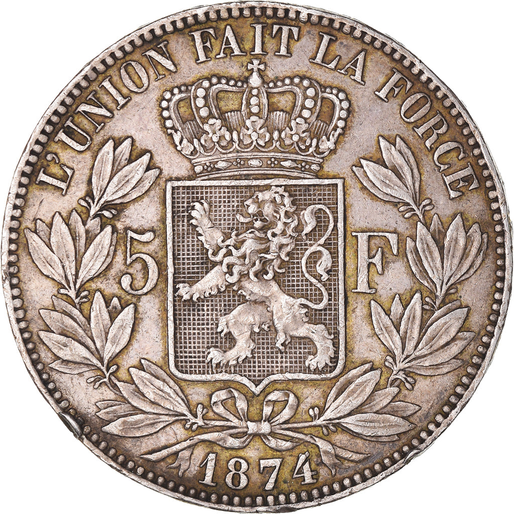 Coin, Belgium, Leopold II, 5 Francs, 1874, EF(40-45), Silver, KM:Pn67
