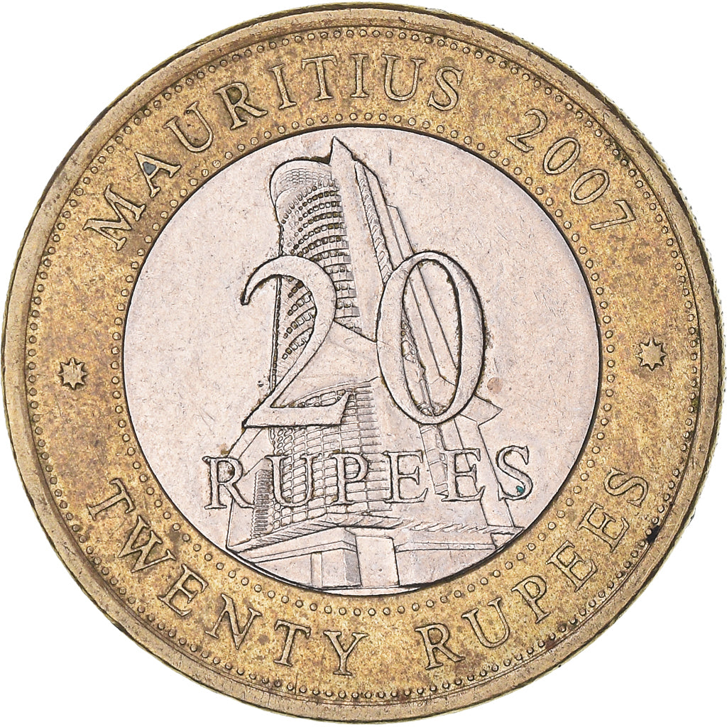 Moneda, Mauricio, 20 Rupees, 2007, MBC, Bimetálico, KM:66