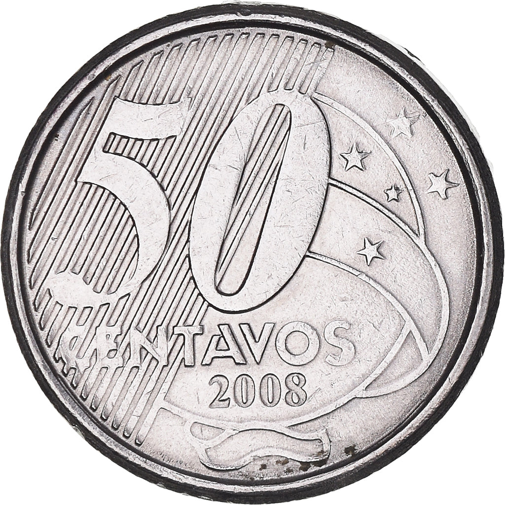 Moneta, Brasile, 50 Centavos, 2008, BB+, Acciaio inossidabile, KM:651a