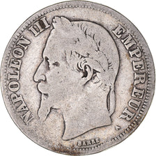 Moneda, Francia, Napoléon III, 2 Francs, 1870, Paris, BC, Plata, KM:807.1
