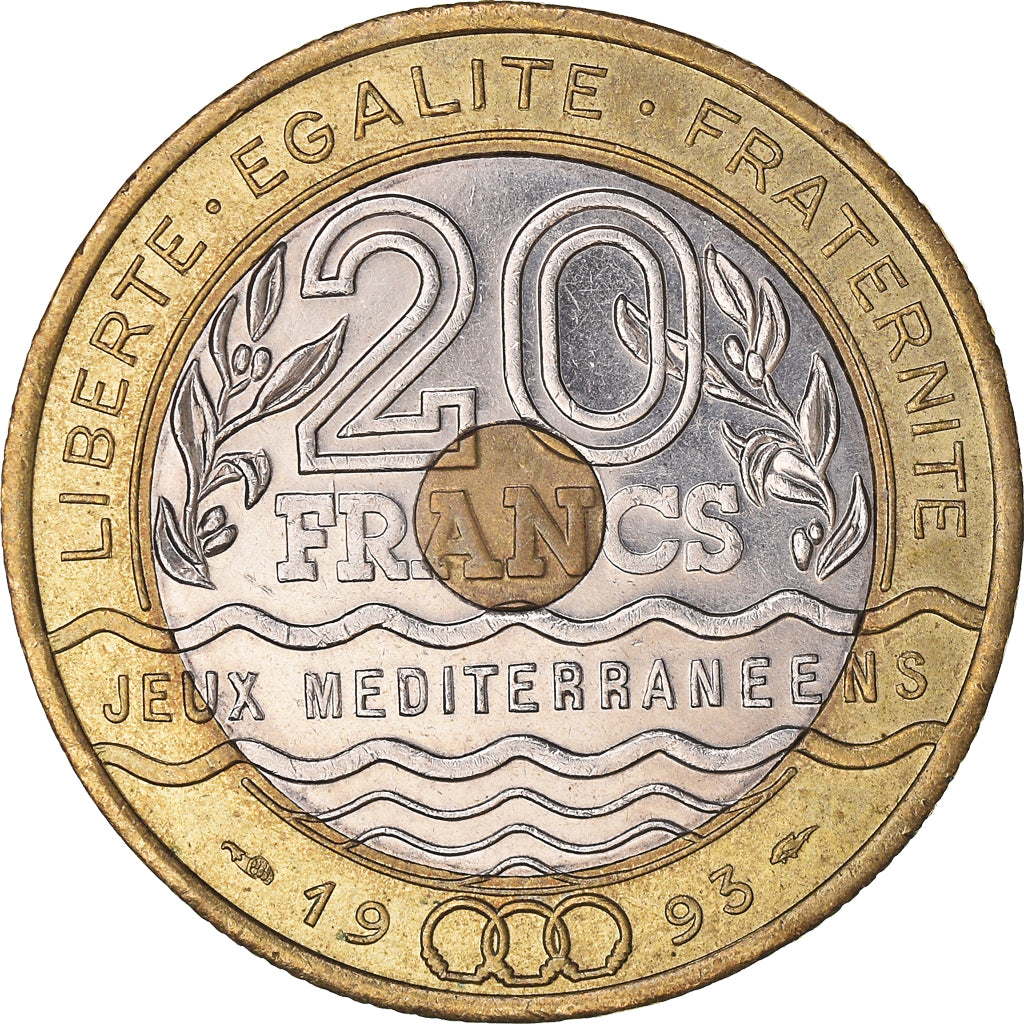 Munten, Frankrijk, Jeux Méditerranéens, 20 Francs, 1993, ZF+, Tri-Metallic
