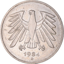 Coin, GERMANY - FEDERAL REPUBLIC, 5 Mark, 1984, Munich, EF(40-45), Copper-Nickel