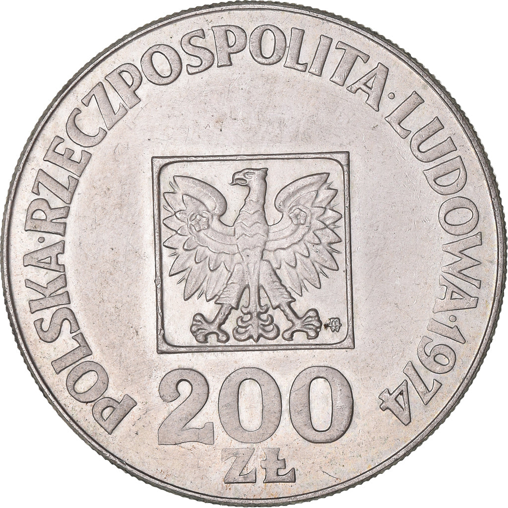 Moneda, Polonia, 200 Zlotych, 1974, Warsaw, MBC+, Plata, KM:72