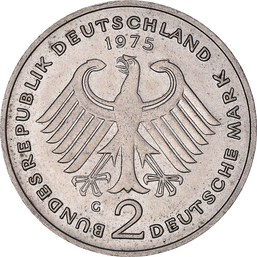 Moneta, GERMANIA - REPUBBLICA FEDERALE, 2 Mark, 1975, Karlsruhe, BB, Nichel