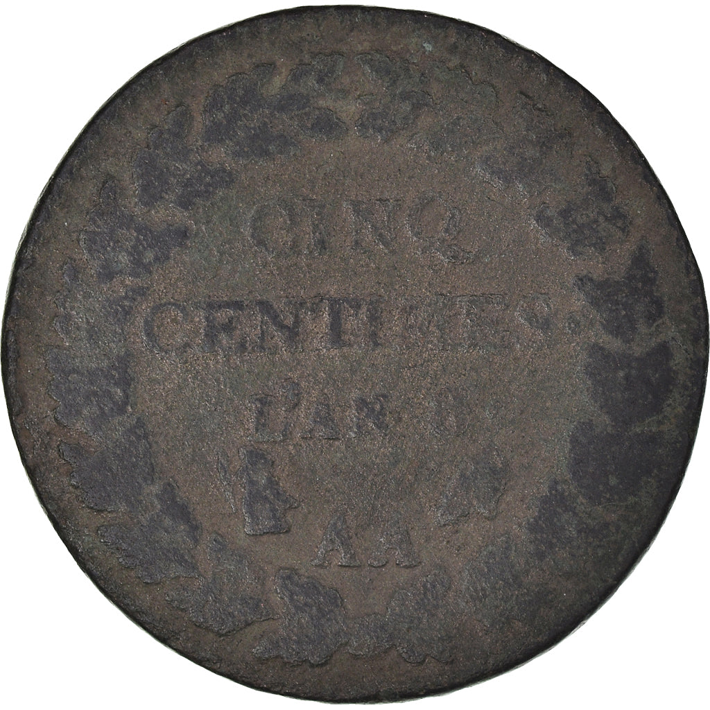 Coin, France, Dupré, 5 Centimes, AN 8 (1799-1800), Metz, F(12-15), Bronze