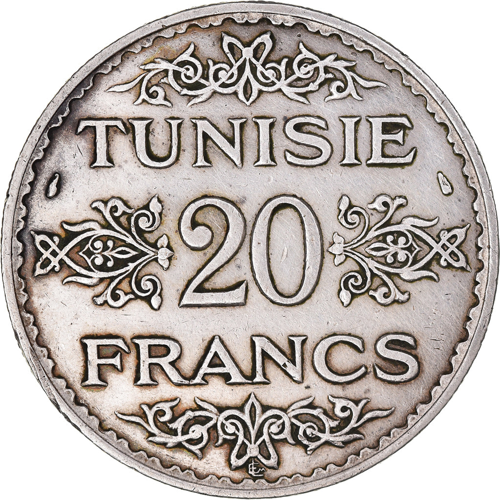 Coin, Tunisia, Ahmad Pasha Bey, 20 Francs, AH 1353/1934, Paris, EF(40-45)
