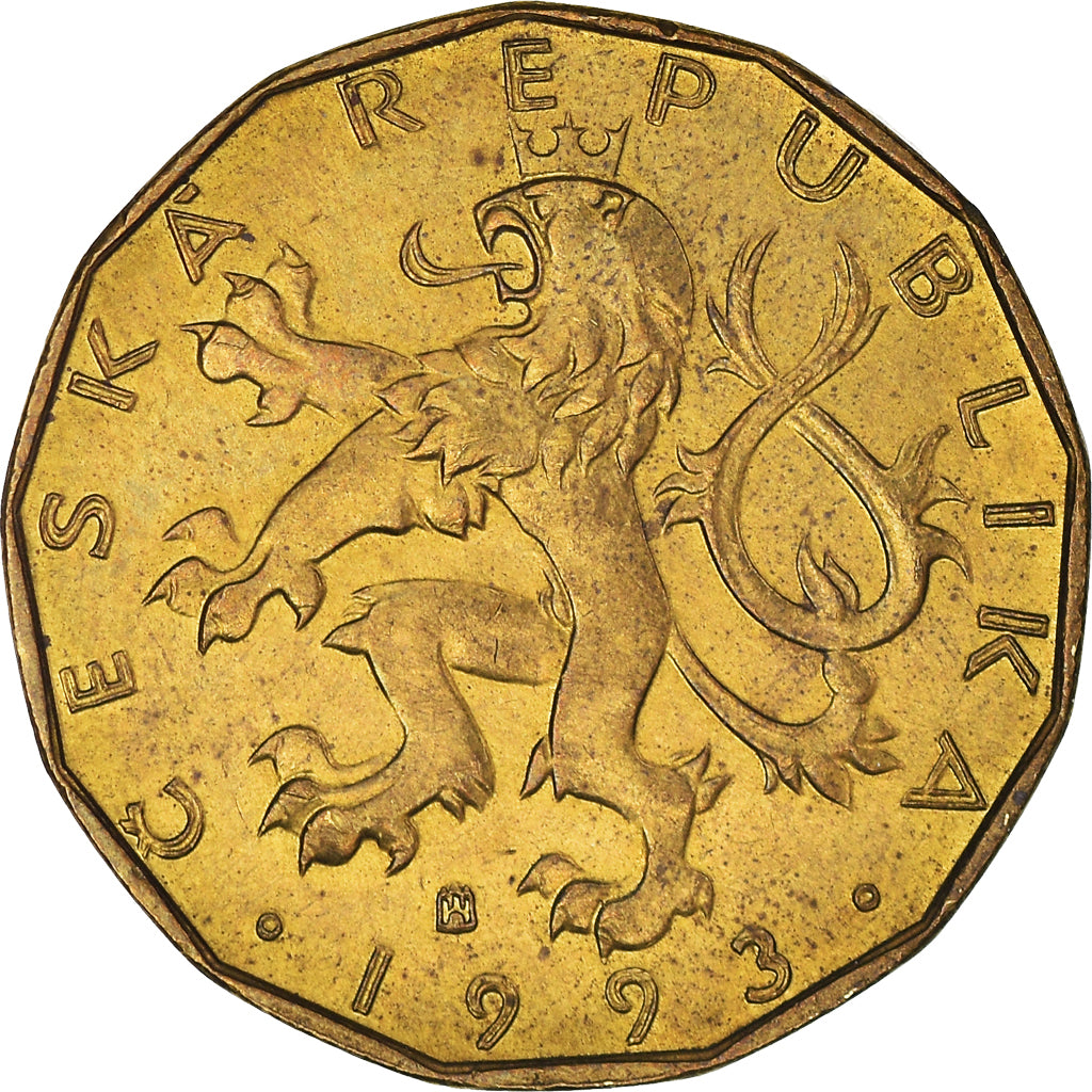 Moeda, República Checa, 20 Korun, 1993, AU(50-53), Aço Cromado a Latão, KM:5