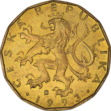 Moeda, República Checa, 20 Korun, 1993, AU(50-53), Aço Cromado a Latão, KM:5