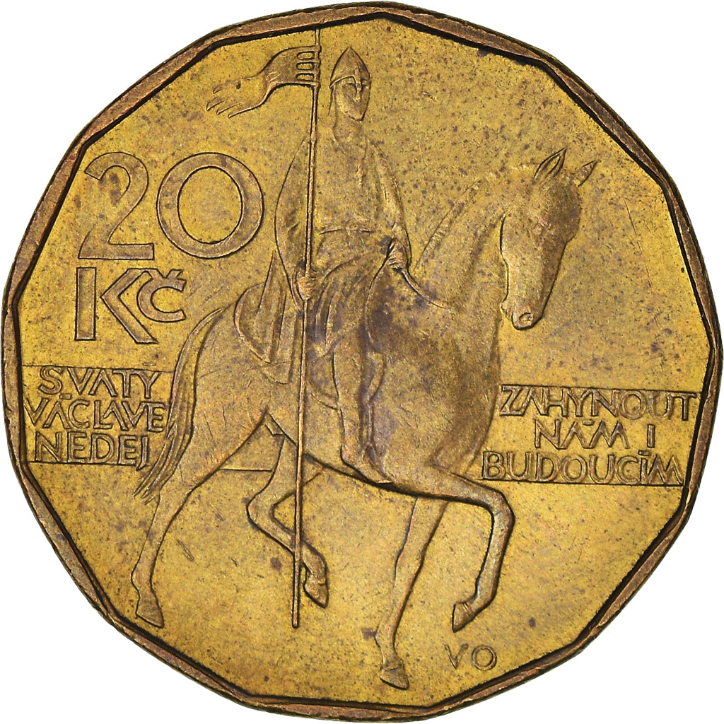 Moeda, República Checa, 20 Korun, 1993, AU(50-53), Aço Cromado a Latão, KM:5