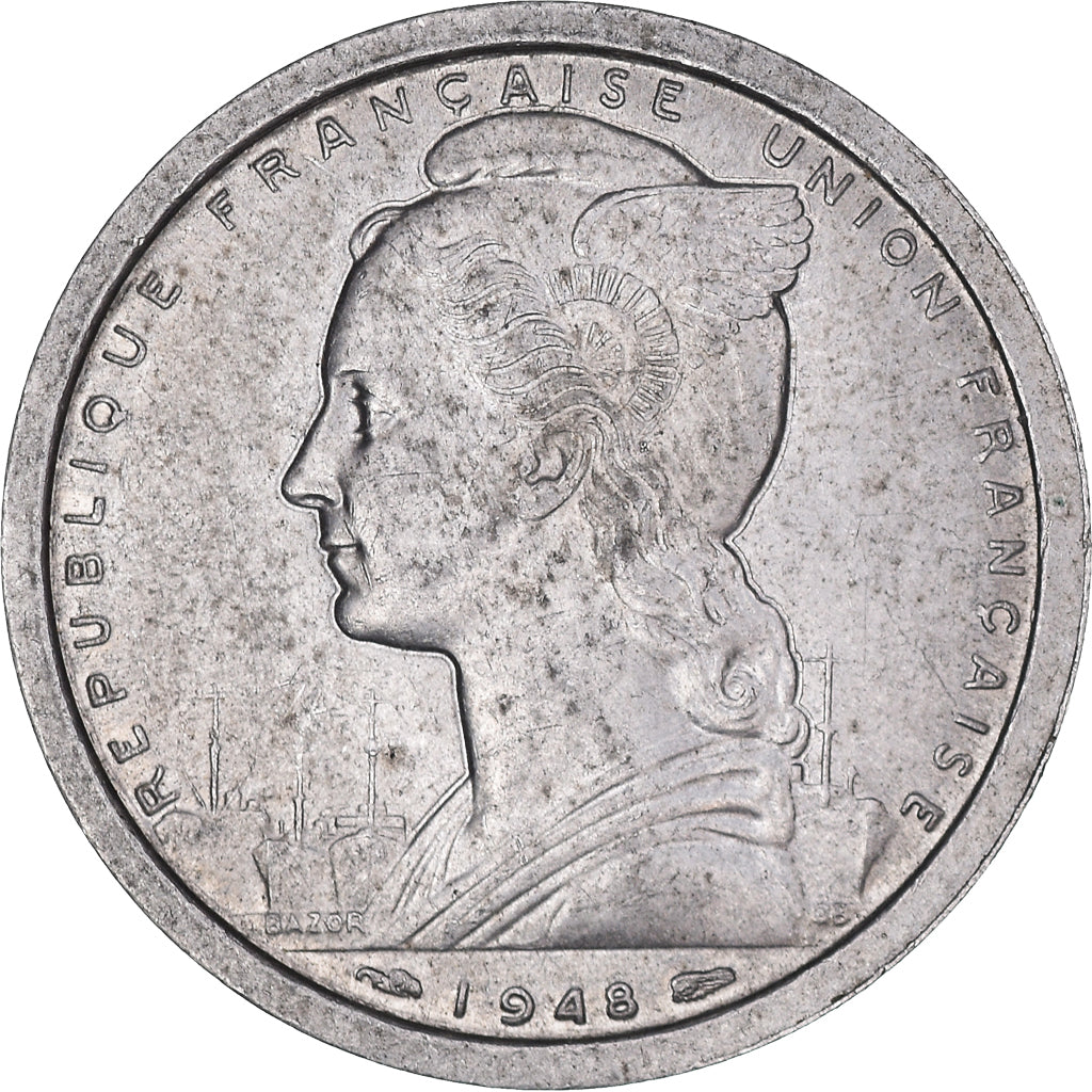 Coin, Cameroon, 2 Francs, 1948, Paris, AU(50-53), Aluminum, KM:9, Lecompte:24