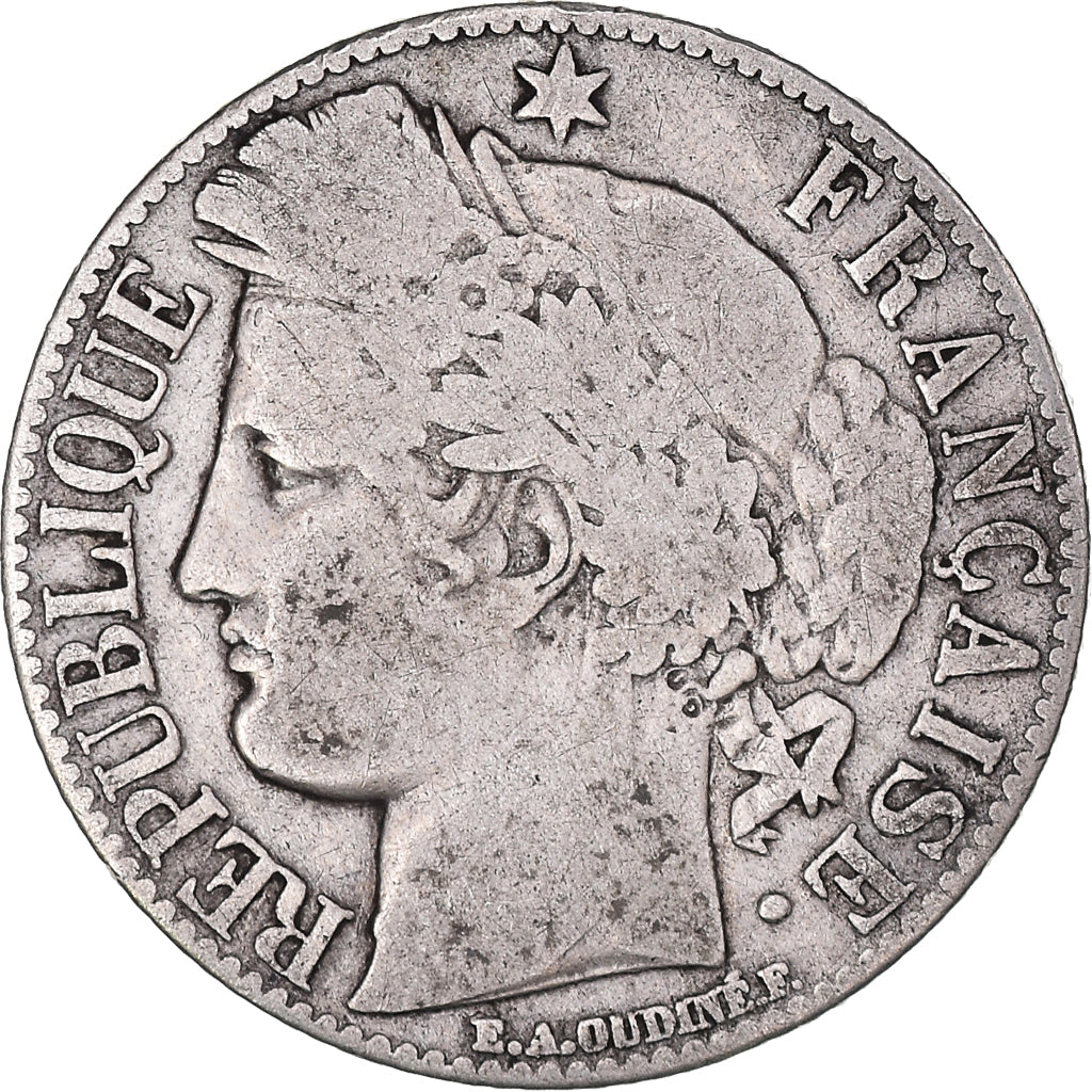 Coin, France, Cérès, Franc, 1872, Bordeaux, VG(8-10), Silver, KM:822.2