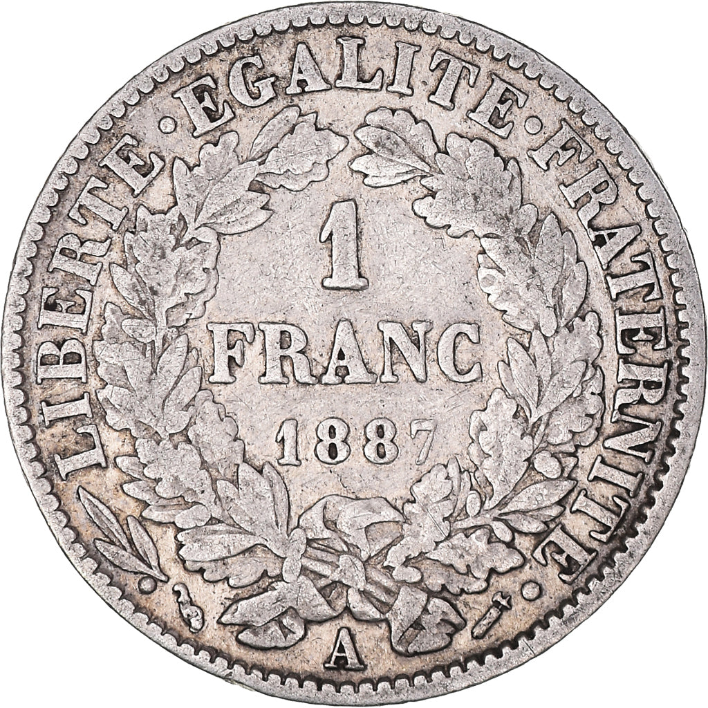Coin, France, Cérès, Franc, 1887, Paris, VF(20-25), Silver, KM:822.1