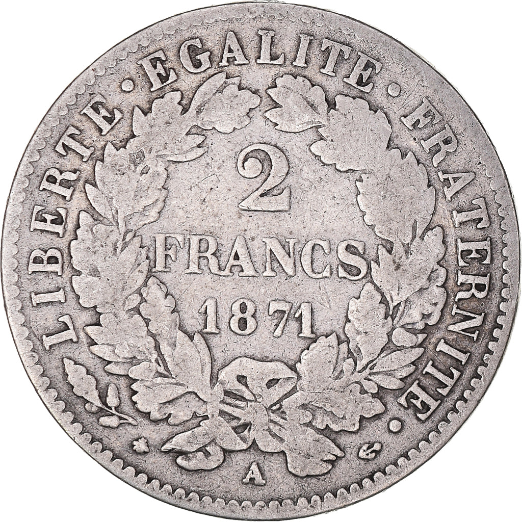 Monnaie, France, Cérès, 2 Francs, 1871, Paris, TB, Argent, Gadoury:530