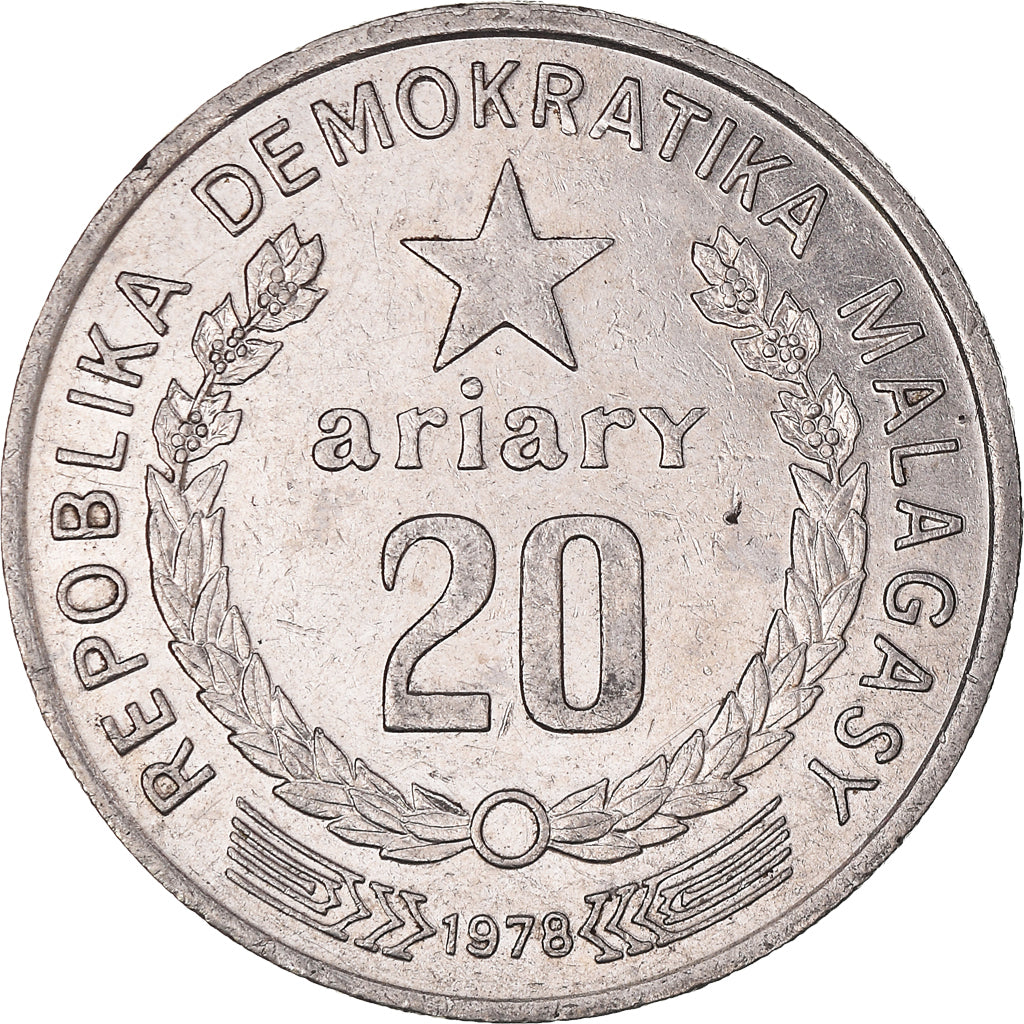 Coin, Madagascar, 20 Ariary, 1978, British Royal Mint, EF(40-45), Nickel, KM:14