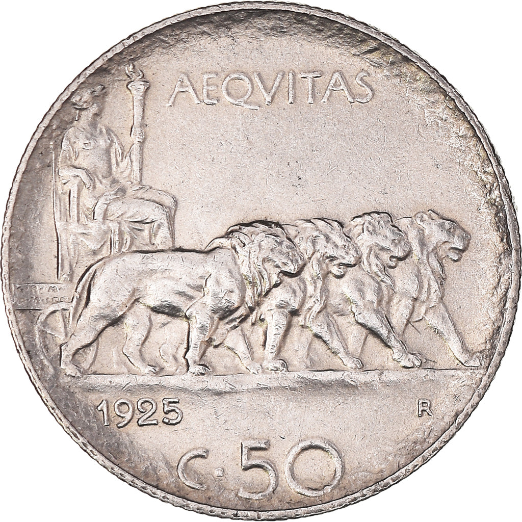 Coin, Italy, Vittorio Emanuele III, 50 Centesimi, 1925, Rome, AU(50-53), Nickel