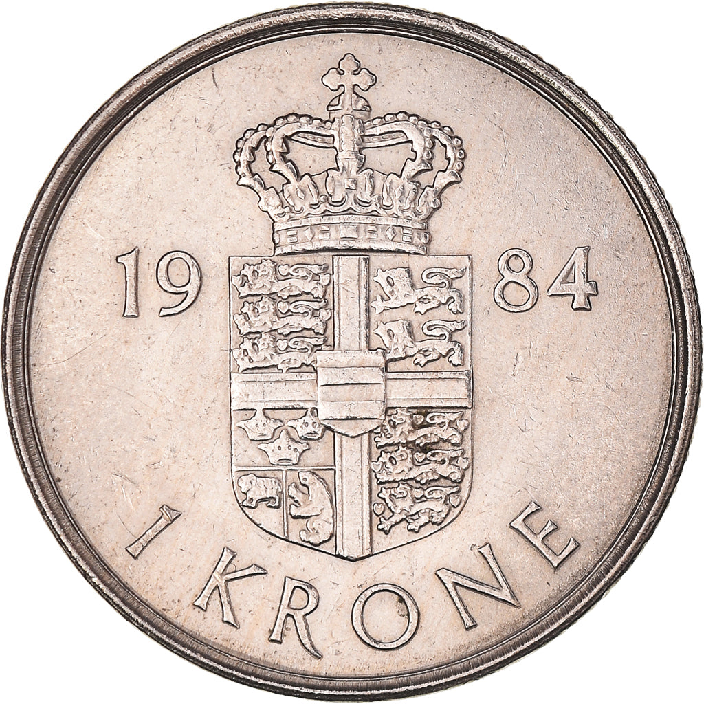 Munten, Denemarken, Margrethe II, Krone, 1984, Copenhagen, ZF+, Cupro-nikkel
