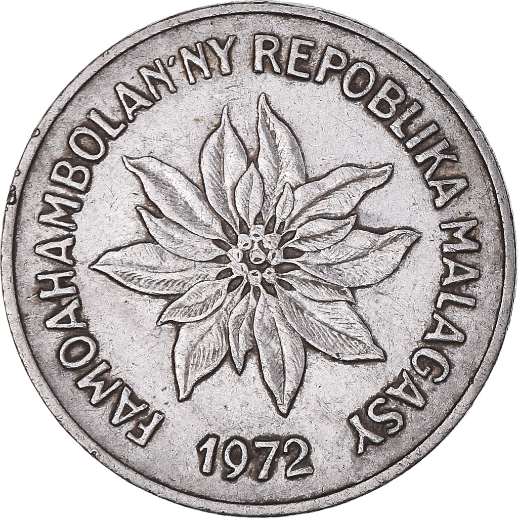 Moeda, Madagáscar, 5 Francs, Ariary, 1972, Paris, EF(40-45), Aço Inoxidável