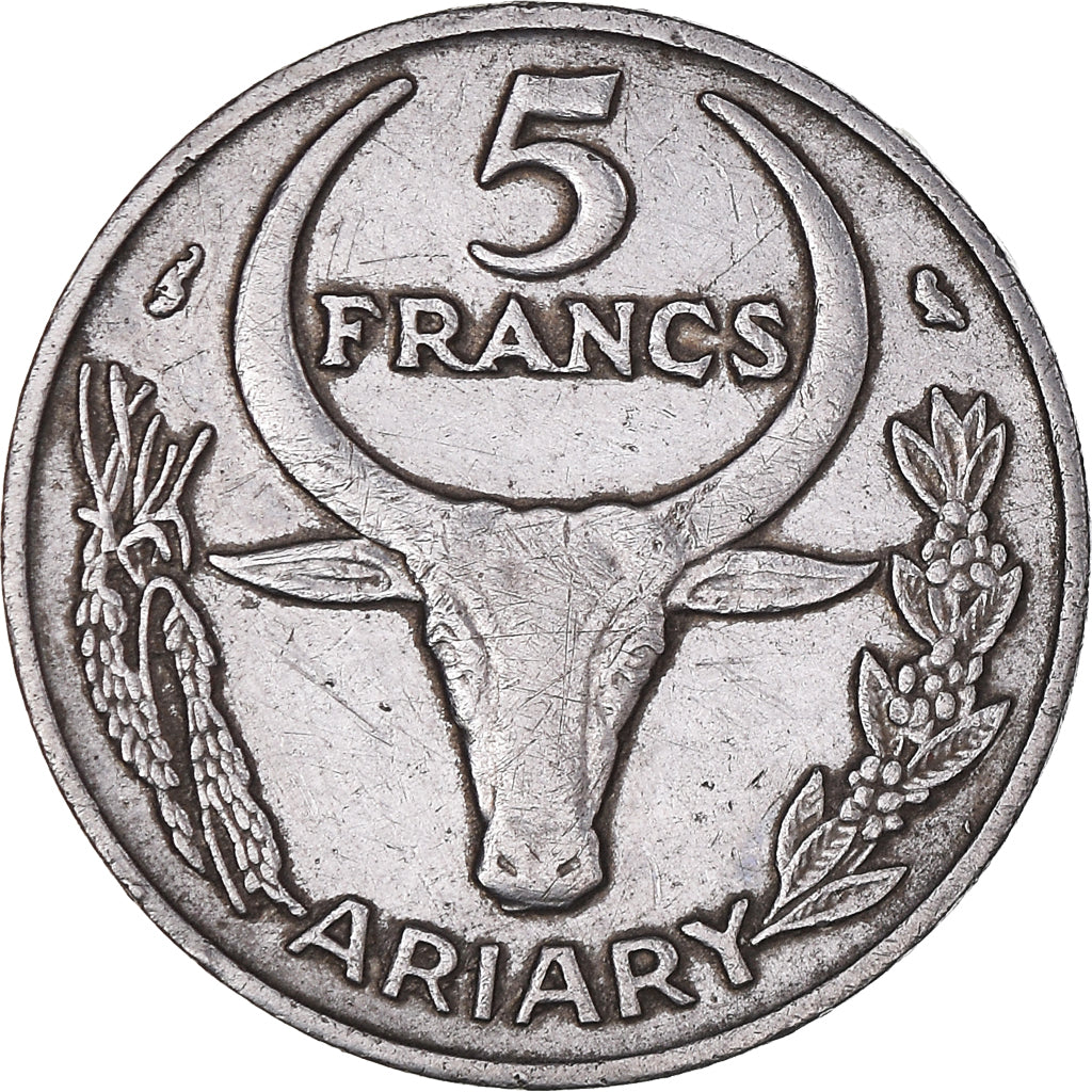 Moeda, Madagáscar, 5 Francs, Ariary, 1972, Paris, EF(40-45), Aço Inoxidável