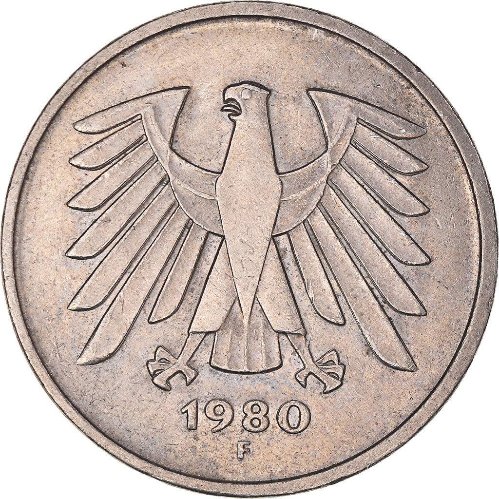 Coin, GERMANY - FEDERAL REPUBLIC, 5 Mark, 1980, Stuttgart, EF(40-45)