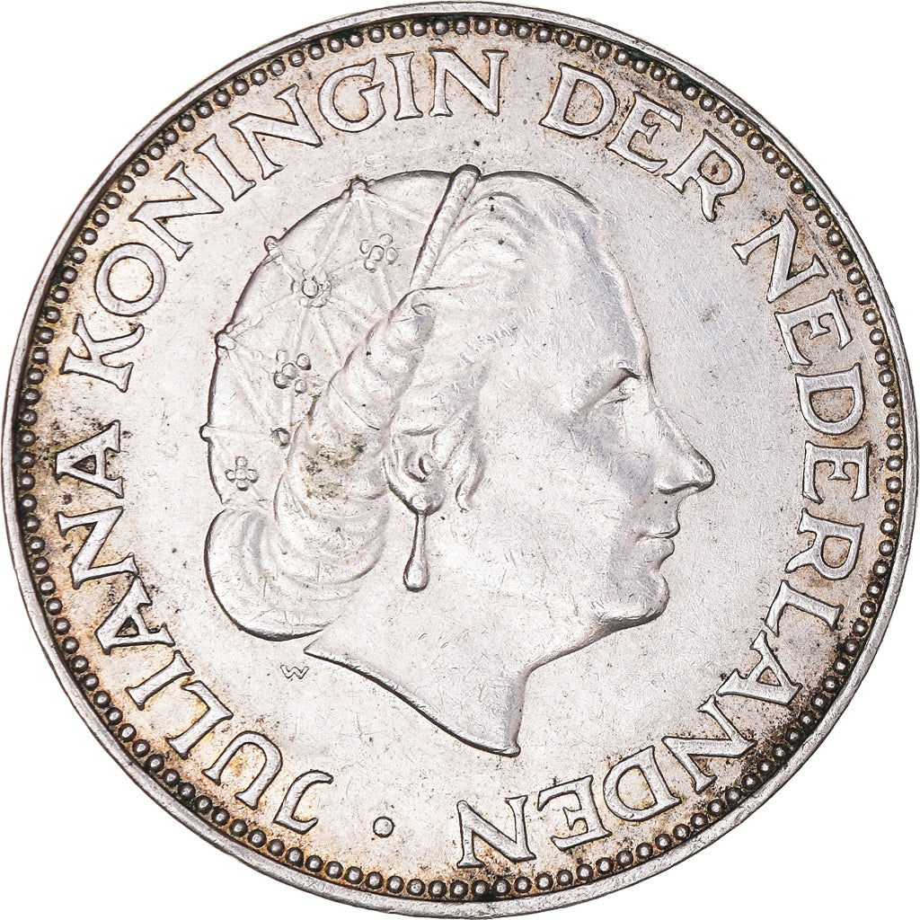Coin, Netherlands, Juliana, 2-1/2 Gulden, 1961, AU(50-53), Silver, KM:185