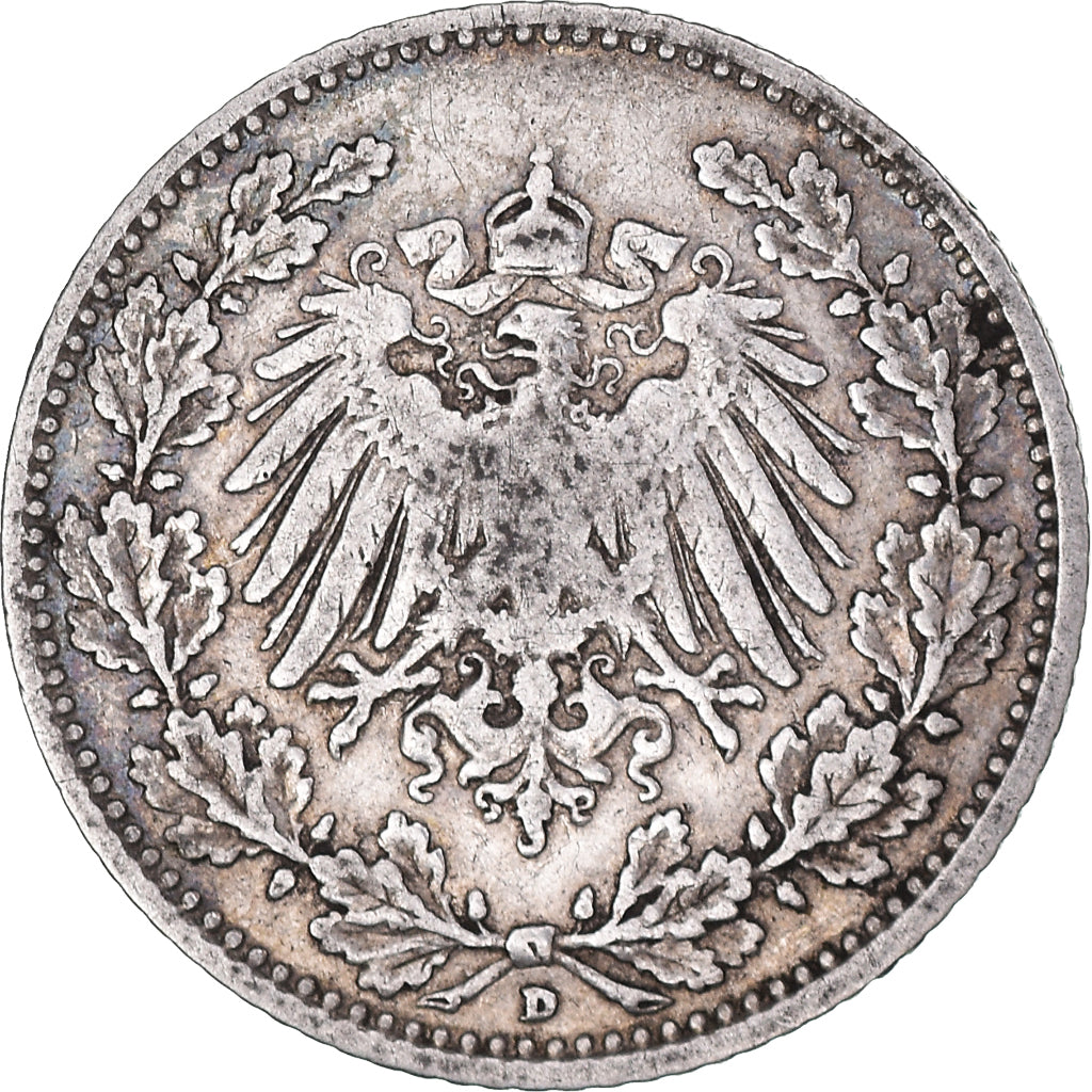 Coin, GERMANY - EMPIRE, 1/2 Mark, 1905, Munich, VF(30-35), Silver, KM:17