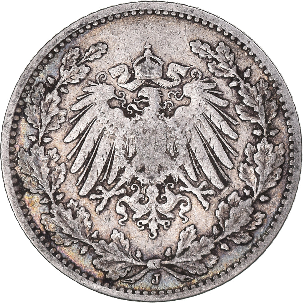 Coin, GERMANY - EMPIRE, 1/2 Mark, 1905, Hambourg, VF(30-35), Silver, KM:17
