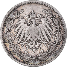 Coin, GERMANY - EMPIRE, 1/2 Mark, 1905, Hambourg, VF(30-35), Silver, KM:17