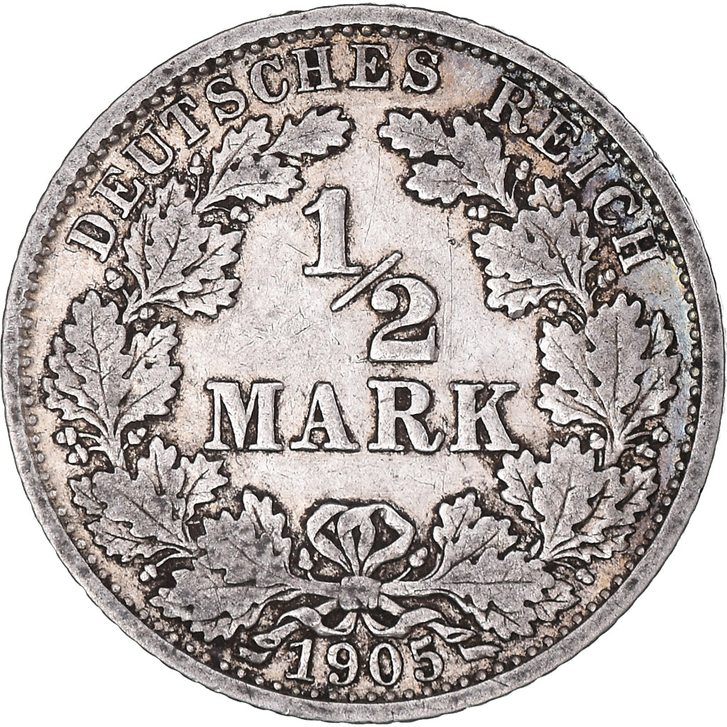 Coin, GERMANY - EMPIRE, 1/2 Mark, 1905, Stuttgart, EF(40-45), Silver, KM:17