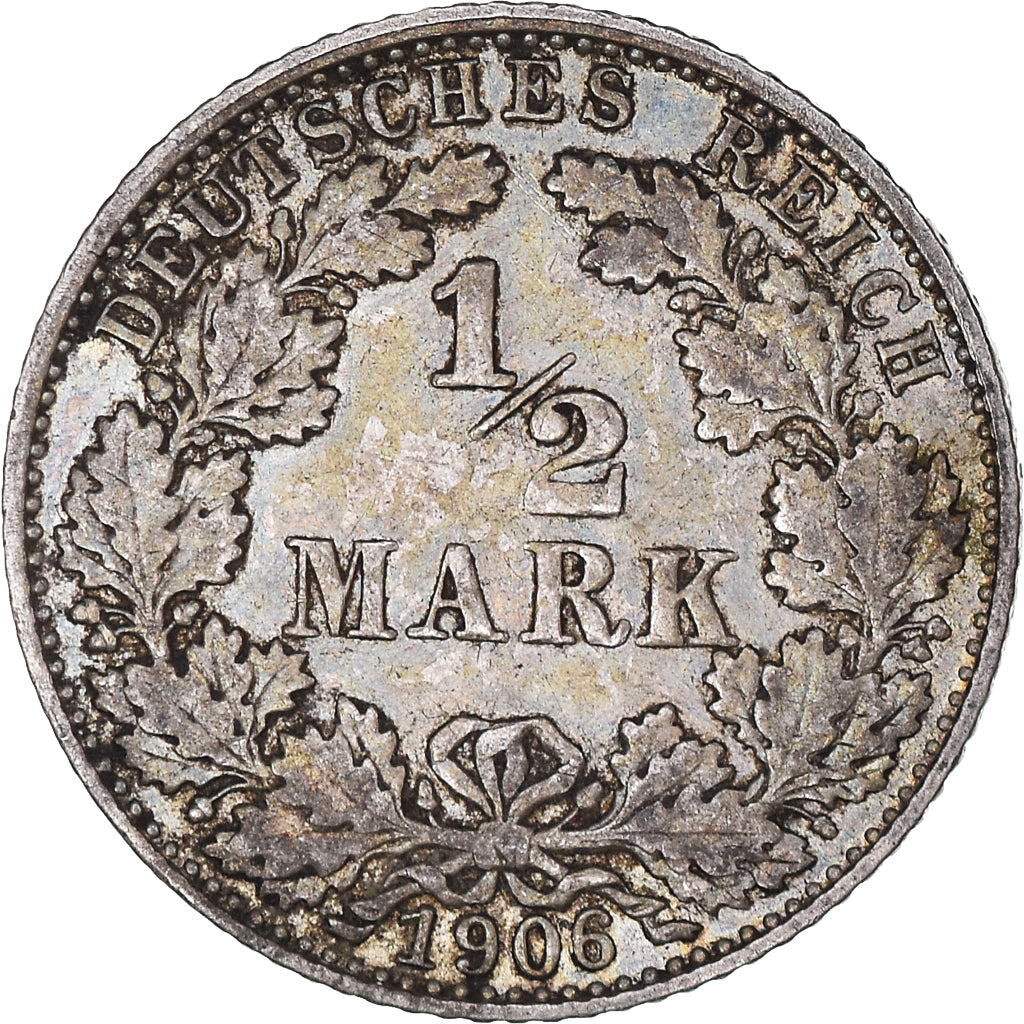 Coin, GERMANY - EMPIRE, 1/2 Mark, 1906, Munich, EF(40-45), Silver, KM:17