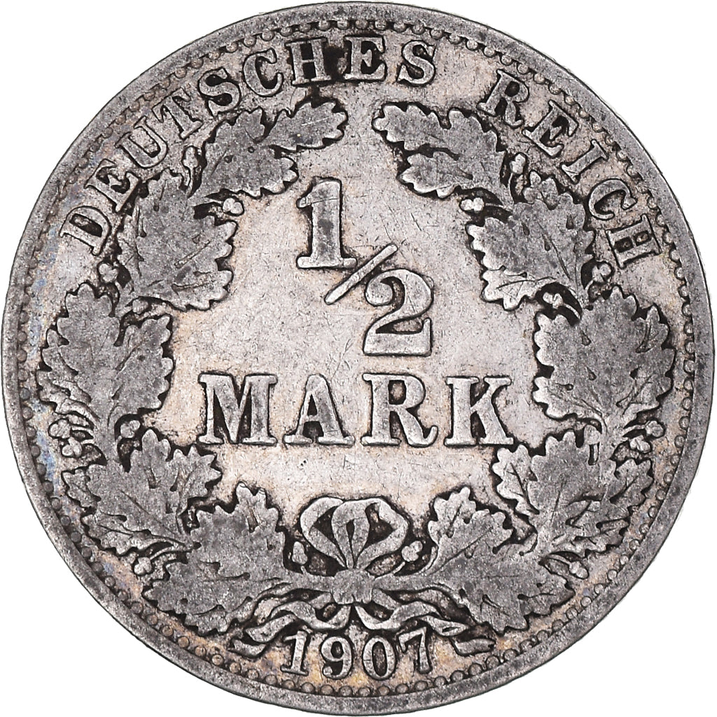 Munten, DUITSLAND - KEIZERRIJK, 1/2 Mark, 1907, Berlin, FR+, Zilver, KM:17