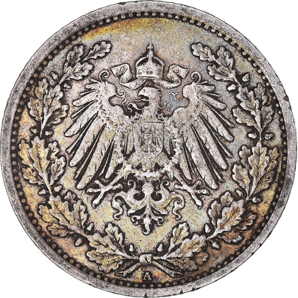 Moneda, ALEMANIA - IMPERIO, 1/2 Mark, 1908, Berlin, BC+, Plata, KM:17