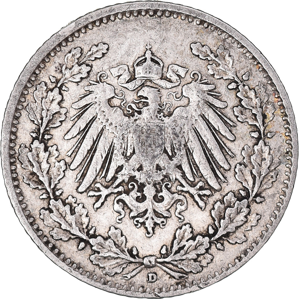 Coin, GERMANY - EMPIRE, 1/2 Mark, 1911, Munich, VF(30-35), Silver, KM:17