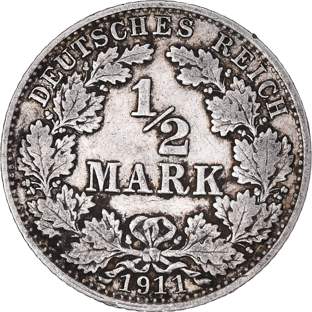 Coin, GERMANY - EMPIRE, 1/2 Mark, 1911, Munich, VF(30-35), Silver, KM:17