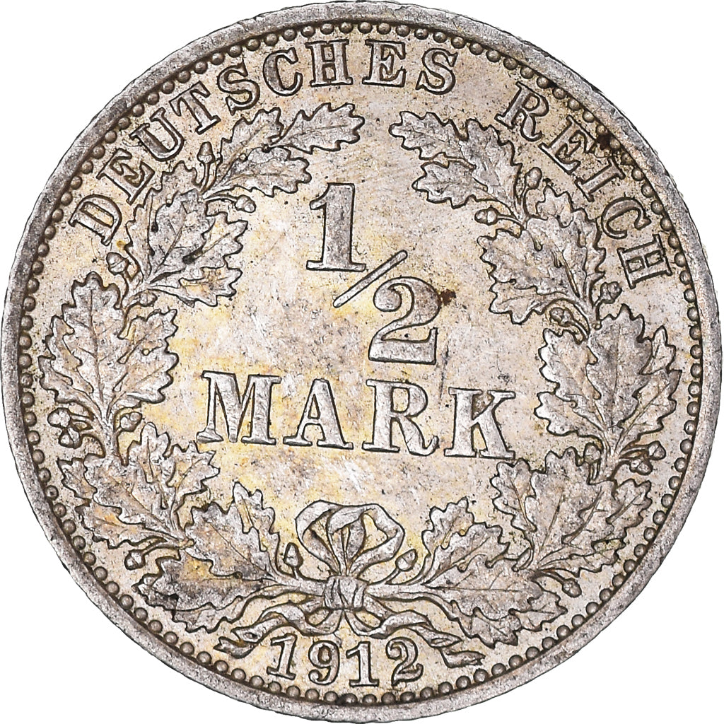 Coin, GERMANY - EMPIRE, 1/2 Mark, 1912, Berlin, AU(50-53), Silver, KM:17