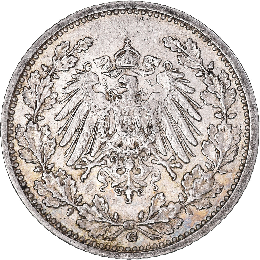 Coin, GERMANY - EMPIRE, 1/2 Mark, 1913, Karlsruhe, EF(40-45), Silver, KM:17