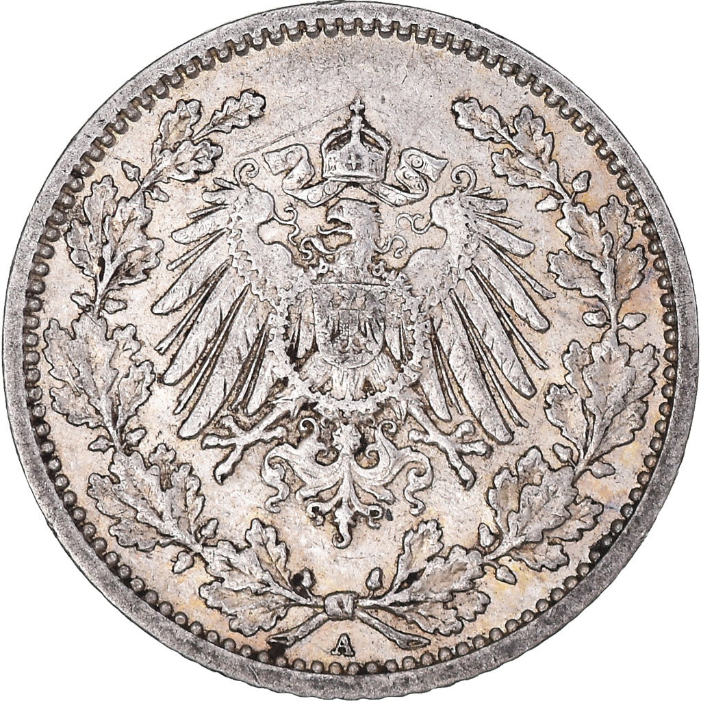 Coin, GERMANY - EMPIRE, 1/2 Mark, 1913, Berlin, EF(40-45), Silver, KM:17
