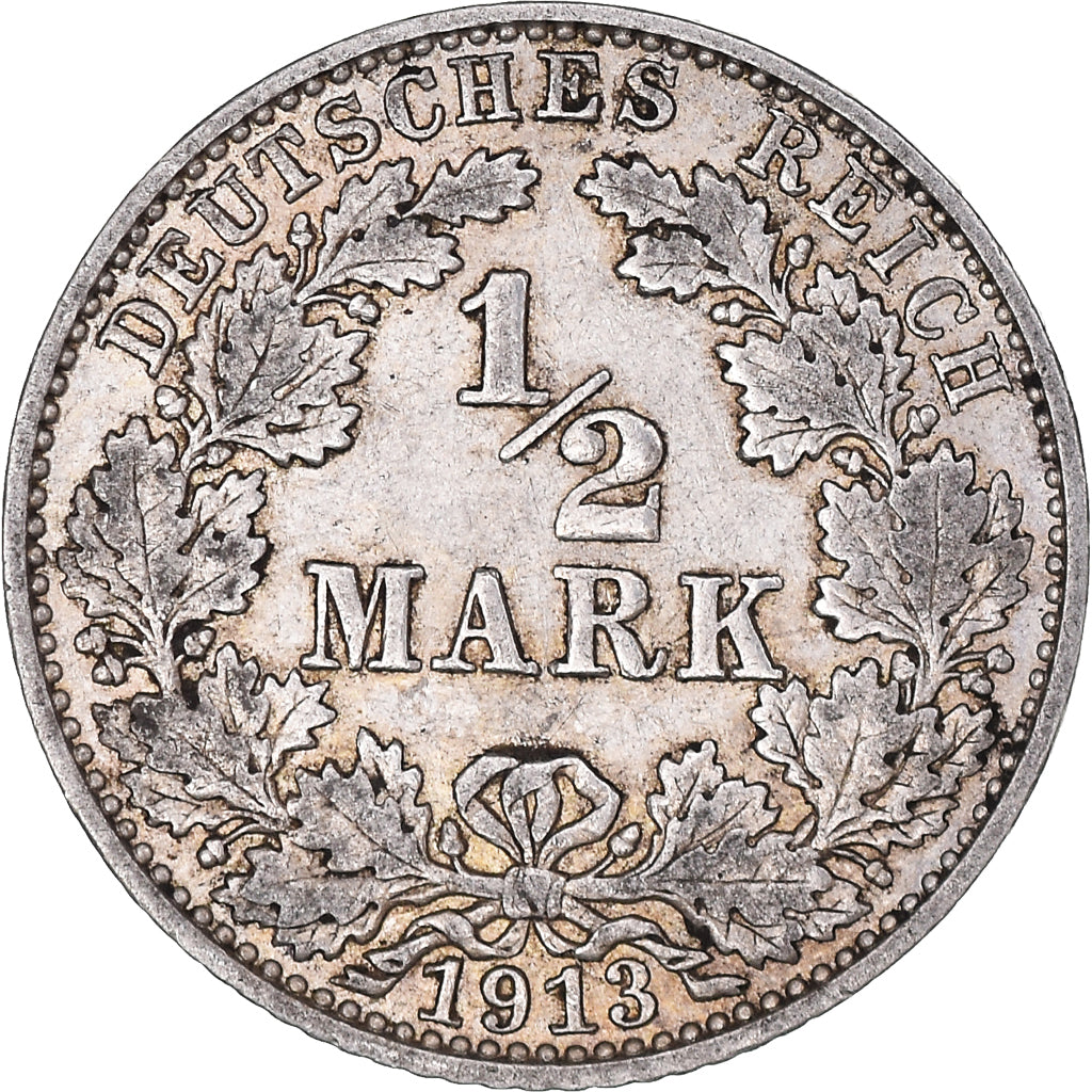 Coin, GERMANY - EMPIRE, 1/2 Mark, 1913, Berlin, EF(40-45), Silver, KM:17