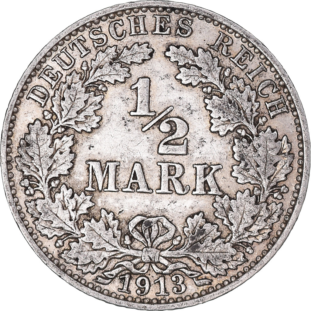 Coin, GERMANY - EMPIRE, 1/2 Mark, 1913, Berlin, EF(40-45), Silver, KM:17