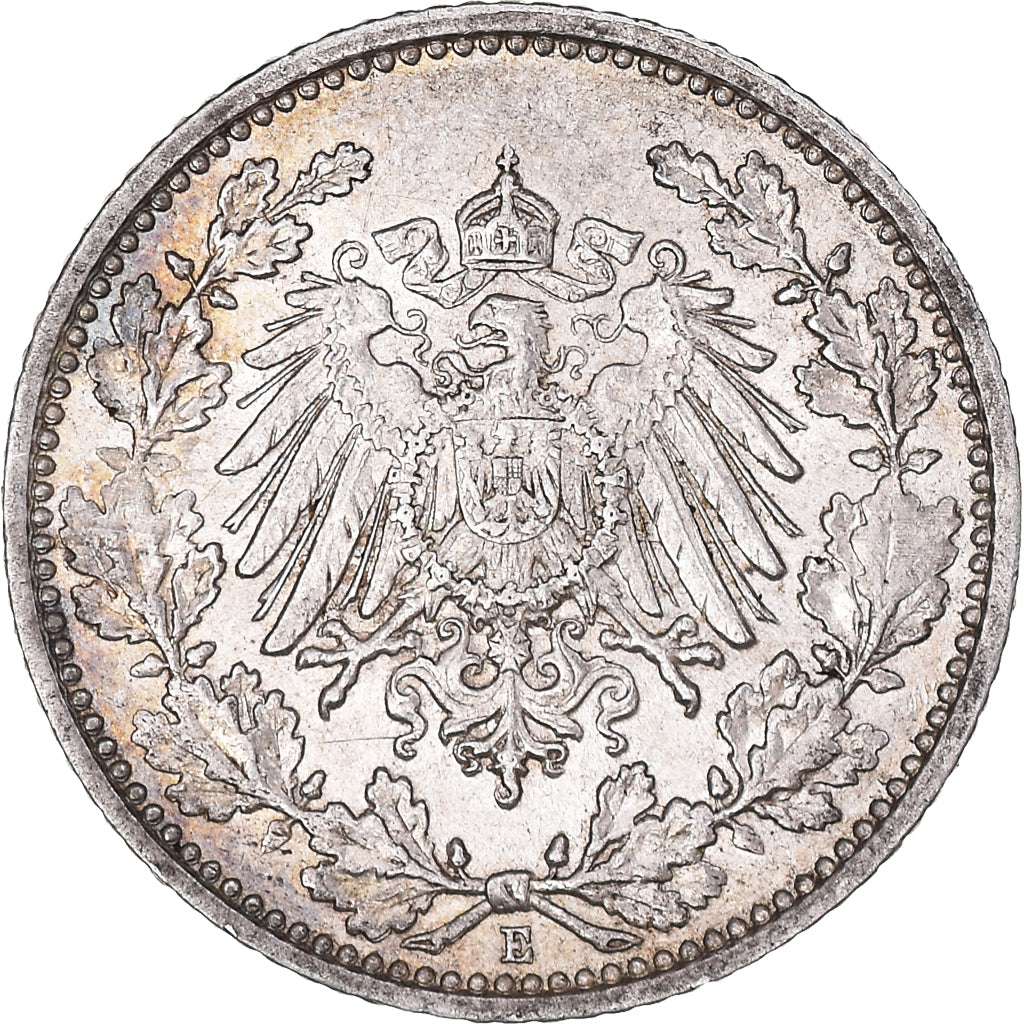Coin, GERMANY - EMPIRE, 1/2 Mark, 1915, Muldenhütten, AU(50-53), Silver, KM:17