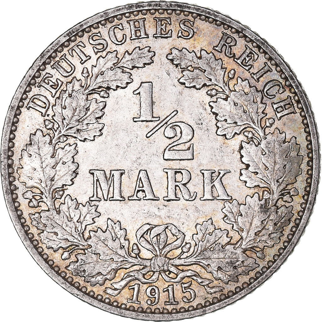Coin, GERMANY - EMPIRE, 1/2 Mark, 1915, Muldenhütten, AU(50-53), Silver, KM:17