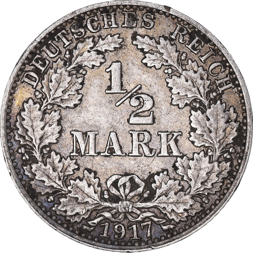 Coin, GERMANY - EMPIRE, 1/2 Mark, 1917, Berlin, EF(40-45), Silver, KM:17