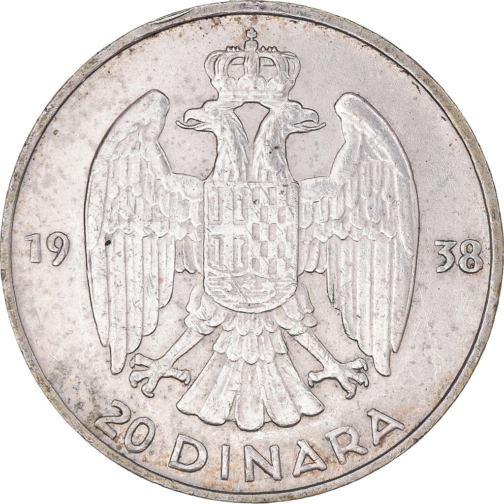 Coin, Yugoslavia, Petar II, 20 Dinara, 1938, EF(40-45), Silver, KM:23