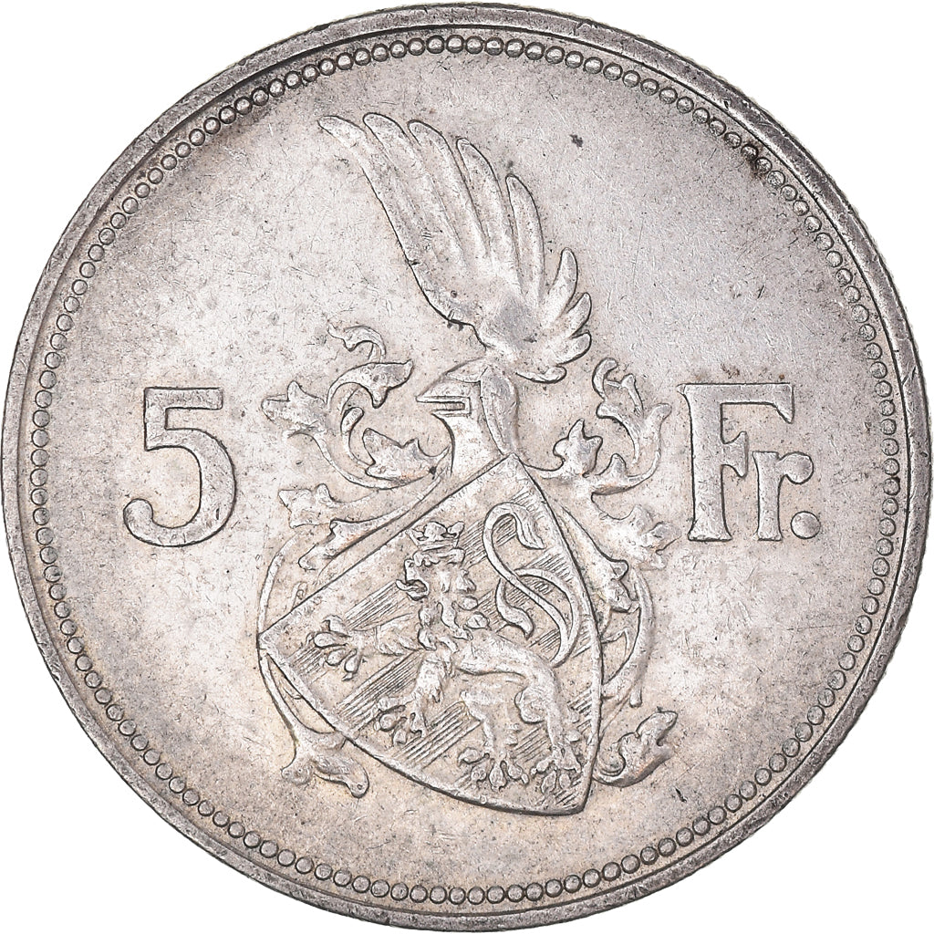 Coin, Luxembourg, Charlotte, 5 Francs, 1929, EF(40-45), Silver, KM:38
